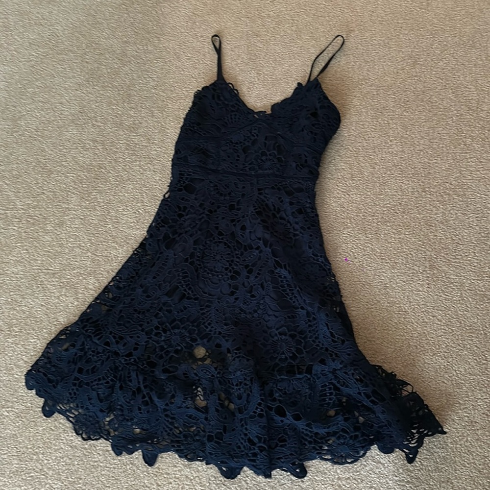 Navy blue floral lace dress